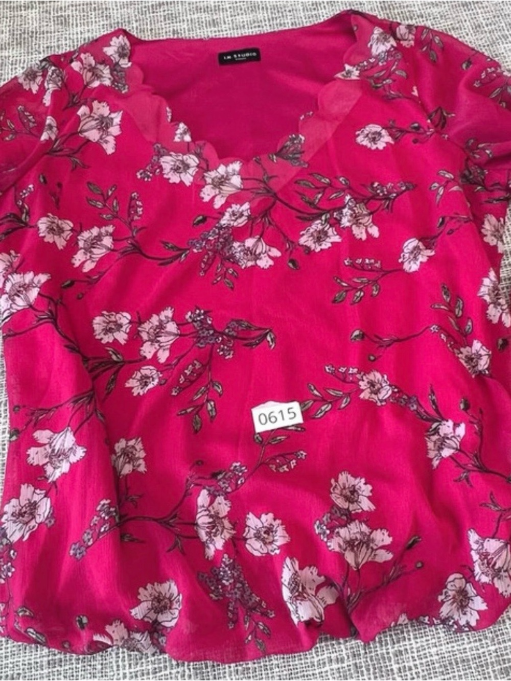 I.N. Studio Fuchsia Floral Scoop Neck Blouse